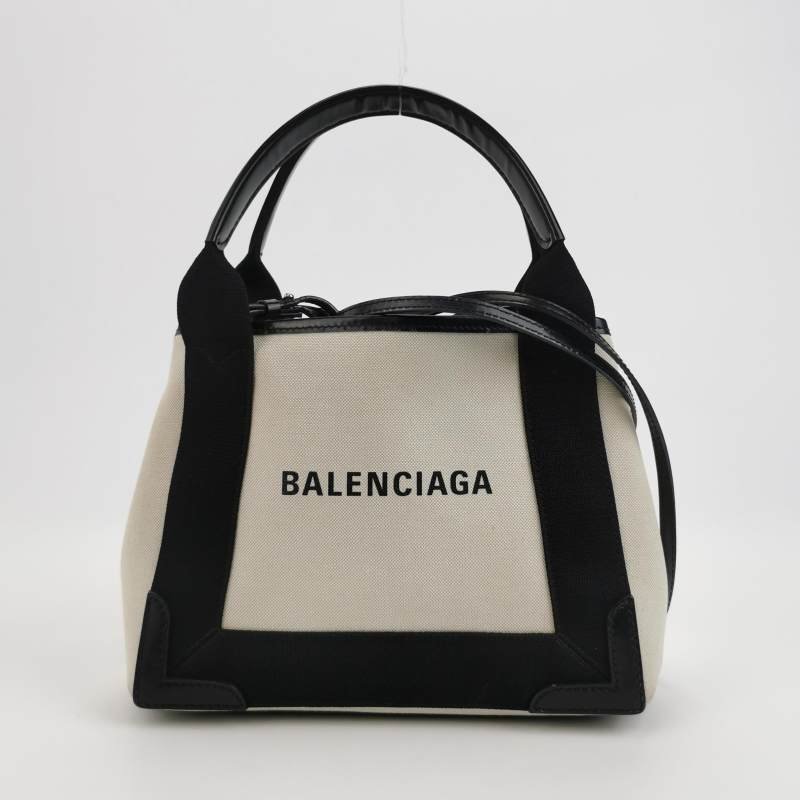 Balenciaga Navy Cabas加小號牛皮帆布字母Logo加固邊飾子母包斜挎包單肩包-2