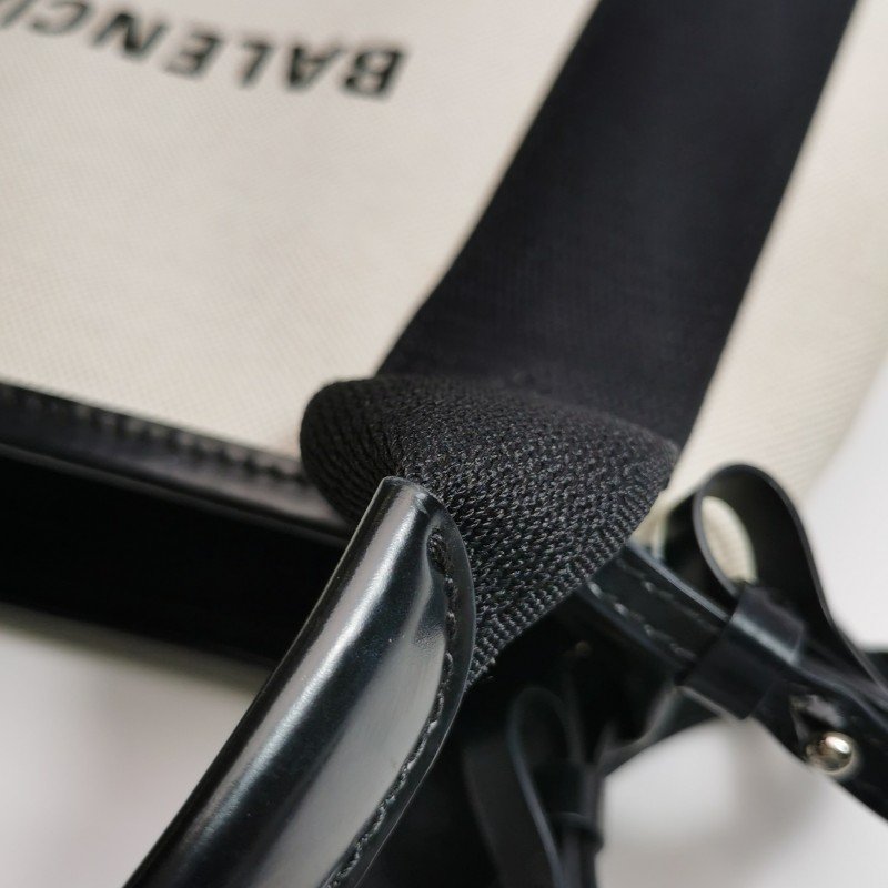 Balenciaga Navy Cabas加小號牛皮帆布字母Logo加固邊飾子母包斜挎包單肩包-11