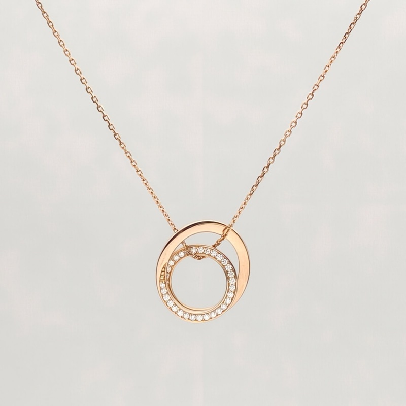 CARTIER 18K玫瑰金鑽石ETINCELLE系列雙環帶鑽項鏈-1