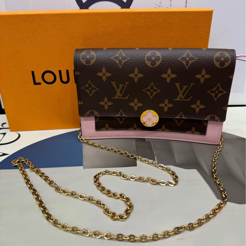 LV 老花拼粉色 花朵链条包 20年-0
