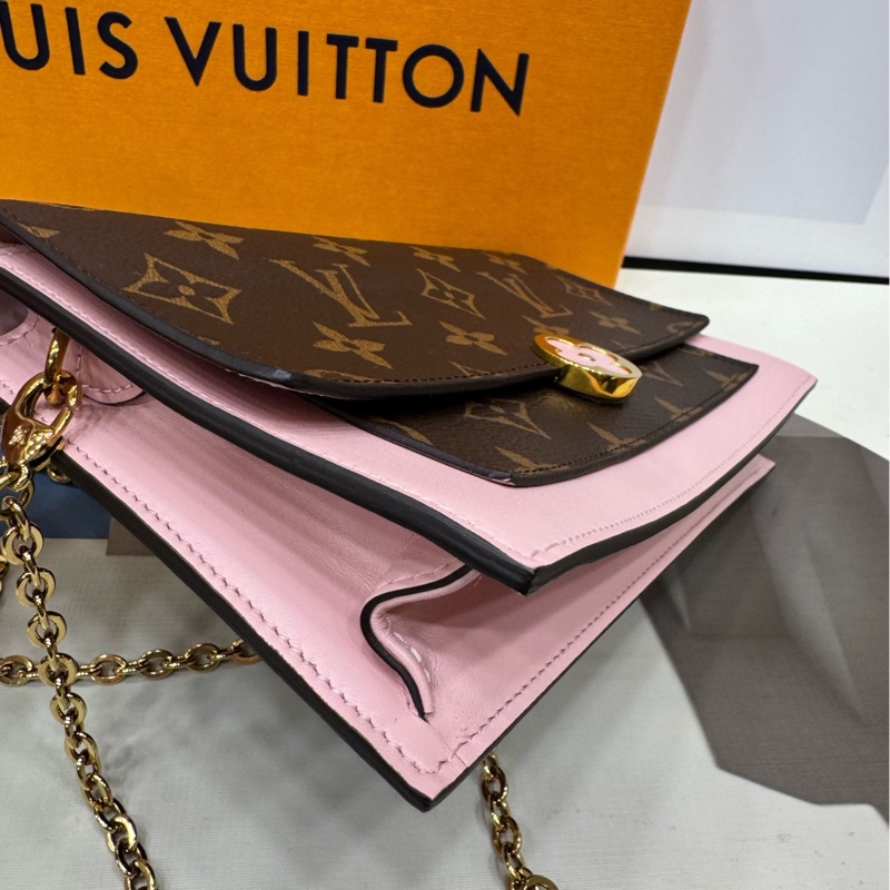 LV 老花拼粉色 花朵链条包 20年-5