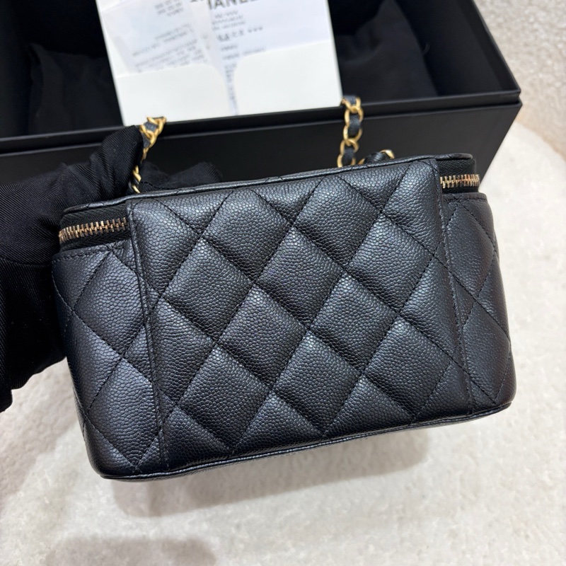 閒置新 有票❤️香奈兒Chanel 黑金荔枝牛皮長盒子-1