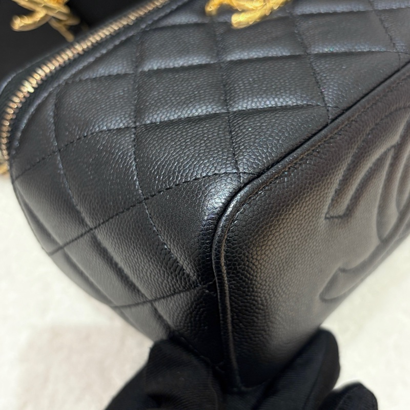 閒置新 有票❤️香奈兒Chanel 黑金荔枝牛皮長盒子-3