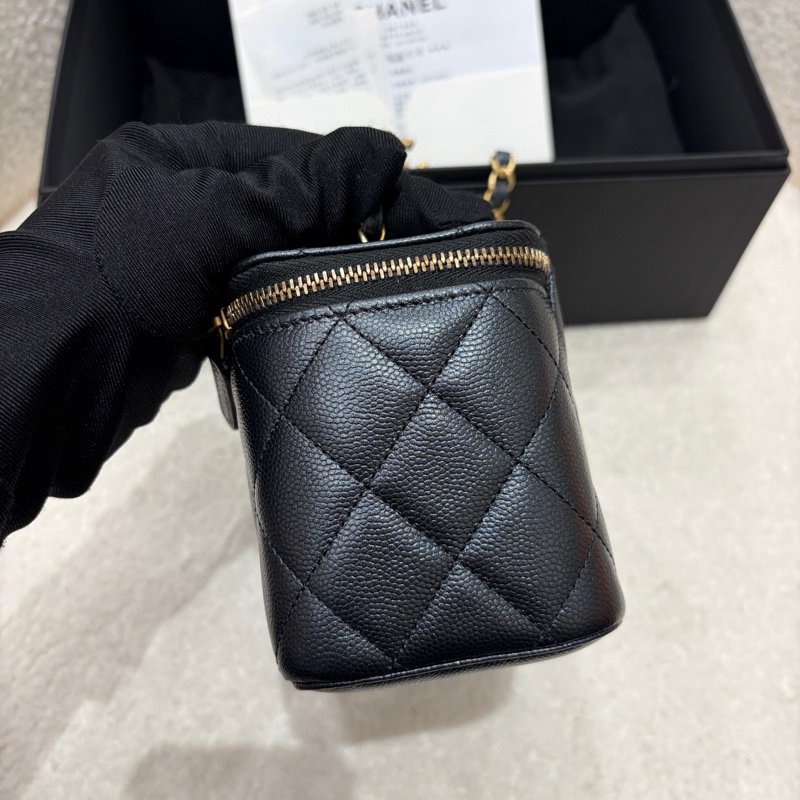 閒置新 有票❤️香奈兒Chanel 黑金荔枝牛皮長盒子-4