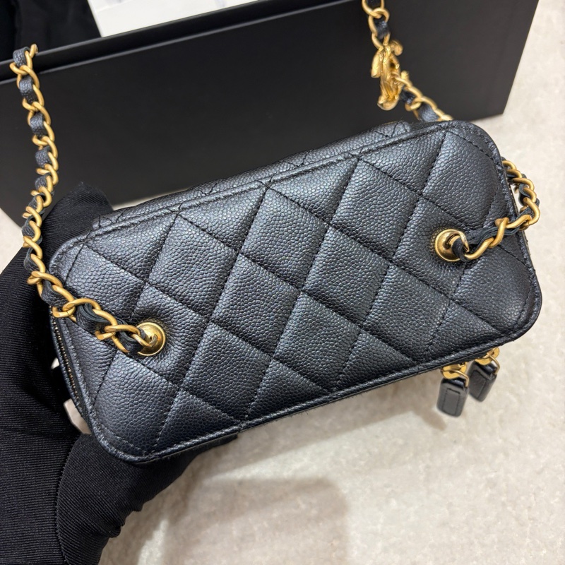 閒置新 有票❤️香奈兒Chanel 黑金荔枝牛皮長盒子-5