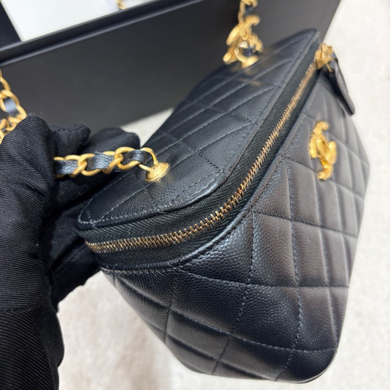 閒置新 有票❤️香奈兒Chanel 黑金荔枝牛皮長盒子-6