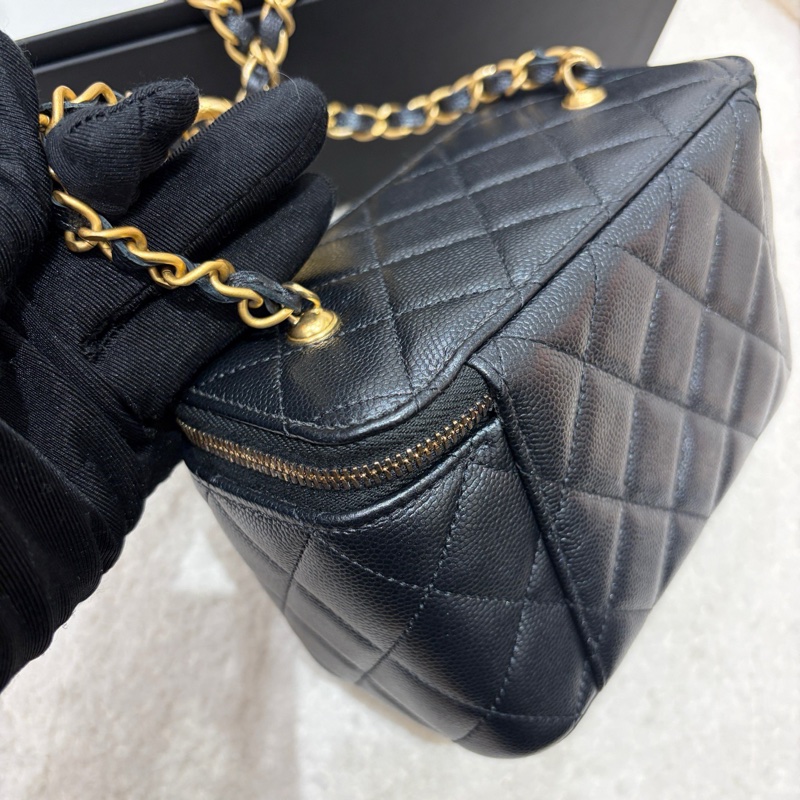 閒置新 有票❤️香奈兒Chanel 黑金荔枝牛皮長盒子-9