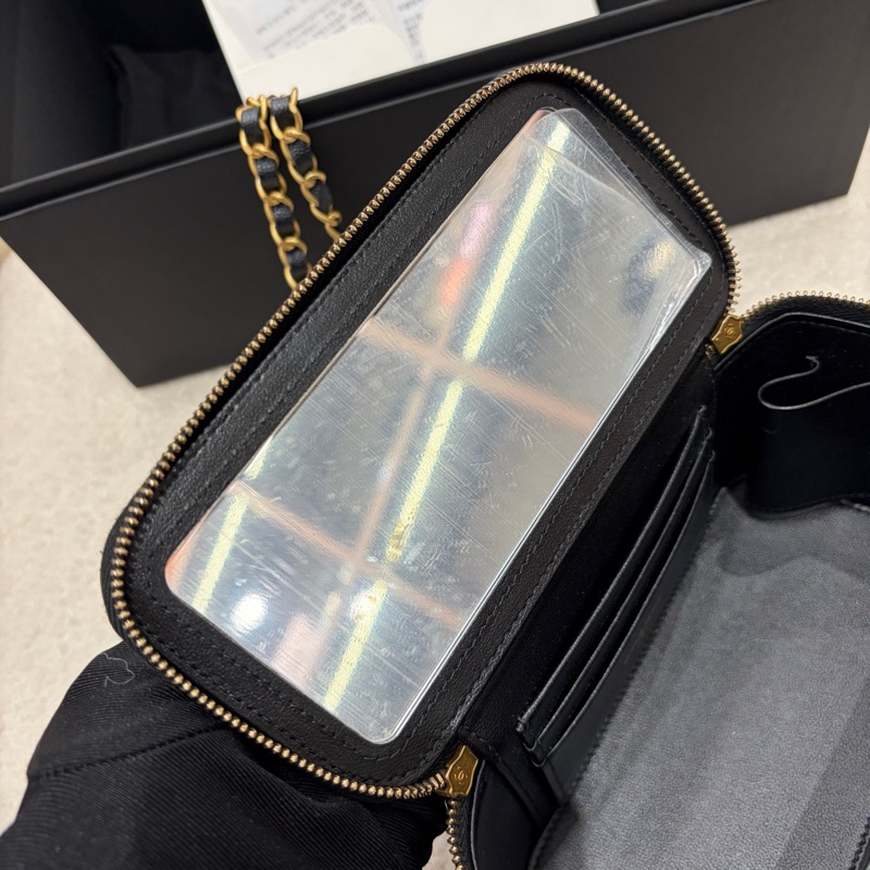 閒置新 有票❤️香奈兒Chanel 黑金荔枝牛皮長盒子-16