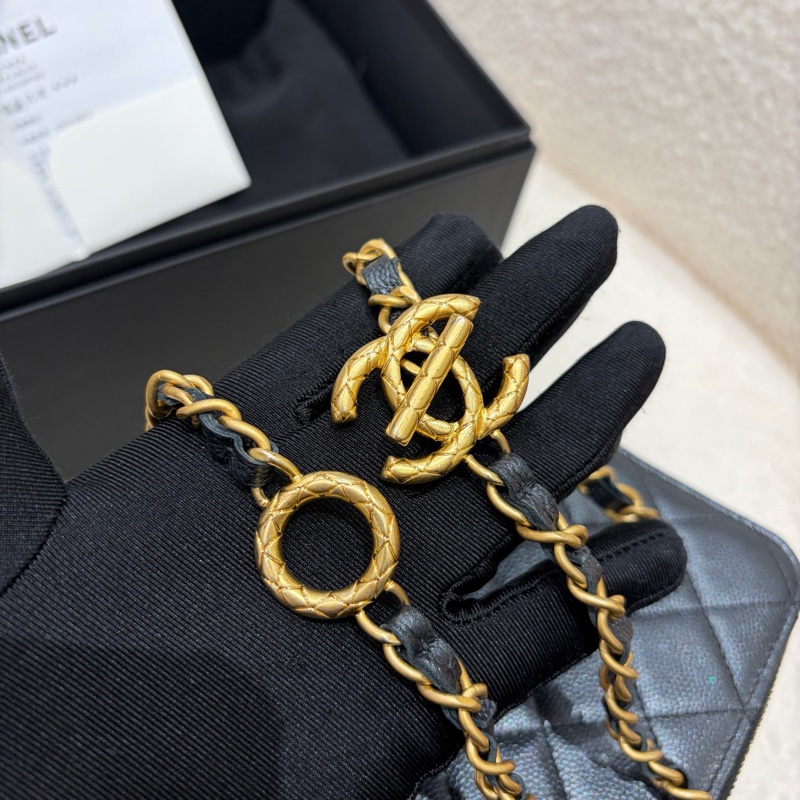 閒置新 有票❤️香奈兒Chanel 黑金荔枝牛皮長盒子-17