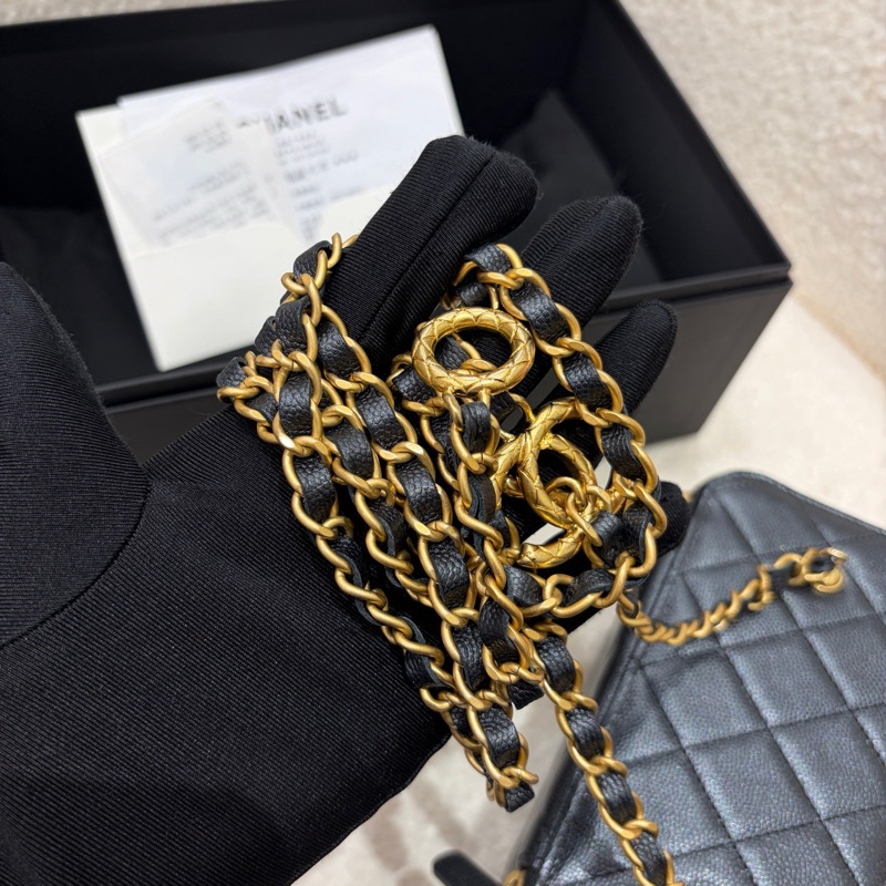 閒置新 有票❤️香奈兒Chanel 黑金荔枝牛皮長盒子-18