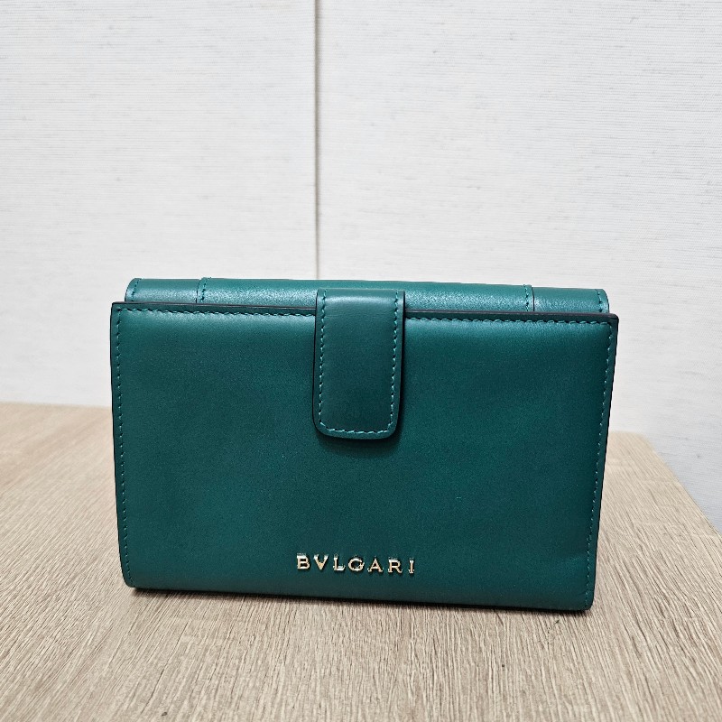 [ 質感好物年終新年回饋🧧]  Bvlgari 寶格麗綠拼紫牛皮Serpenti短/中夾-1