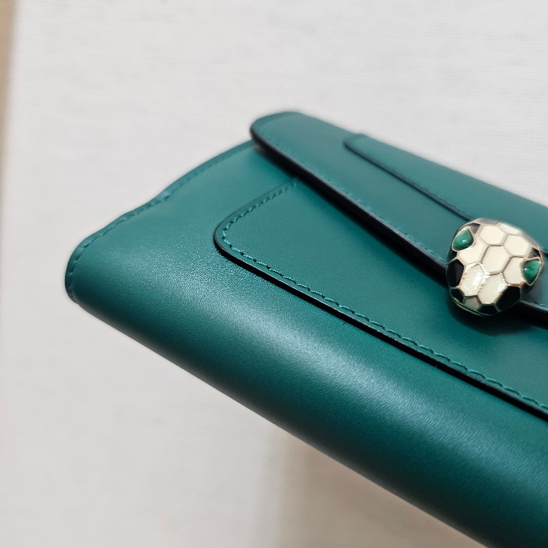 [ 質感好物年終新年回饋🧧]  Bvlgari 寶格麗綠拼紫牛皮Serpenti短/中夾-6