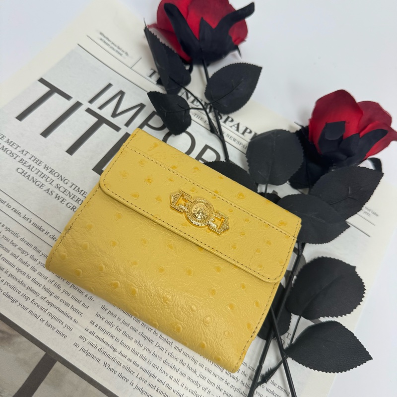 Versace 黃色鴕鳥皮錢包 vintage 二手 中古 稀有-0