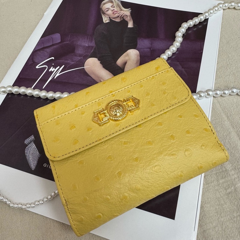 Versace 黃色鴕鳥皮錢包 vintage 二手 中古 稀有-1