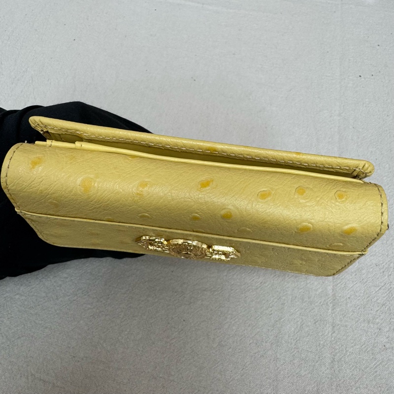 Versace 黃色鴕鳥皮錢包 vintage 二手 中古 稀有-9