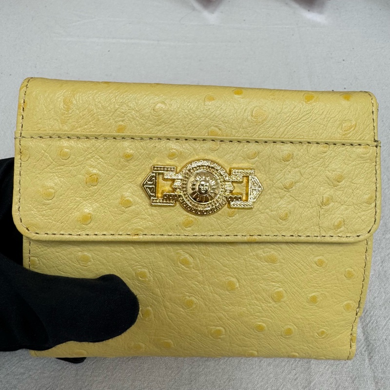 Versace 黃色鴕鳥皮錢包 vintage 二手 中古 稀有-10
