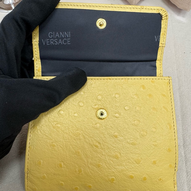 Versace 黃色鴕鳥皮錢包 vintage 二手 中古 稀有-12