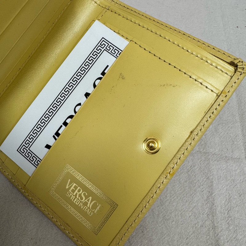 Versace 黃色鴕鳥皮錢包 vintage 二手 中古 稀有-18