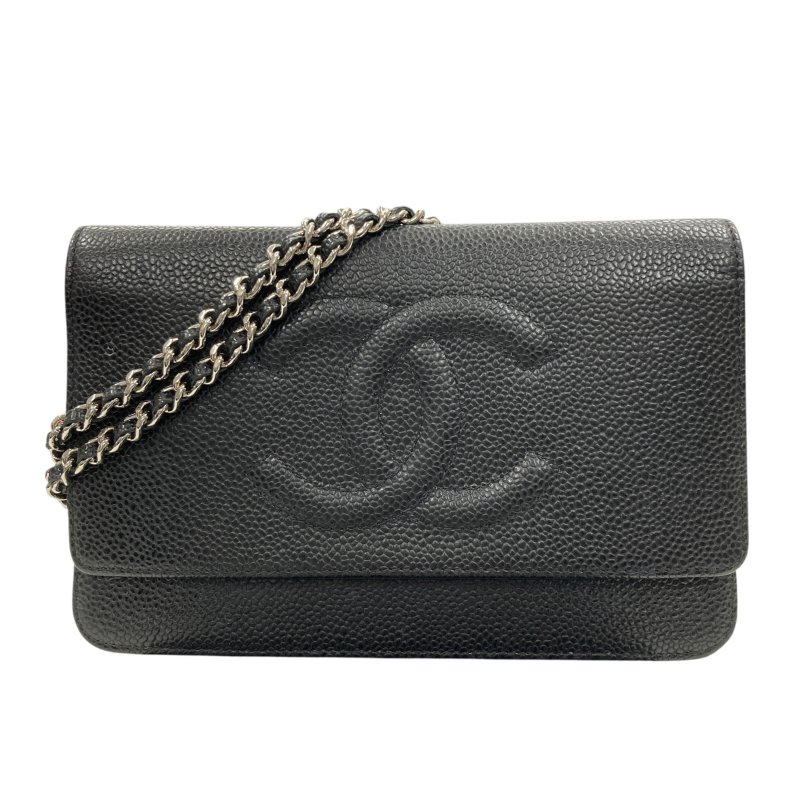 CHANEL 香奈兒 CC LOGO WOC 皮革 銀鍊條側背包 黑色-0