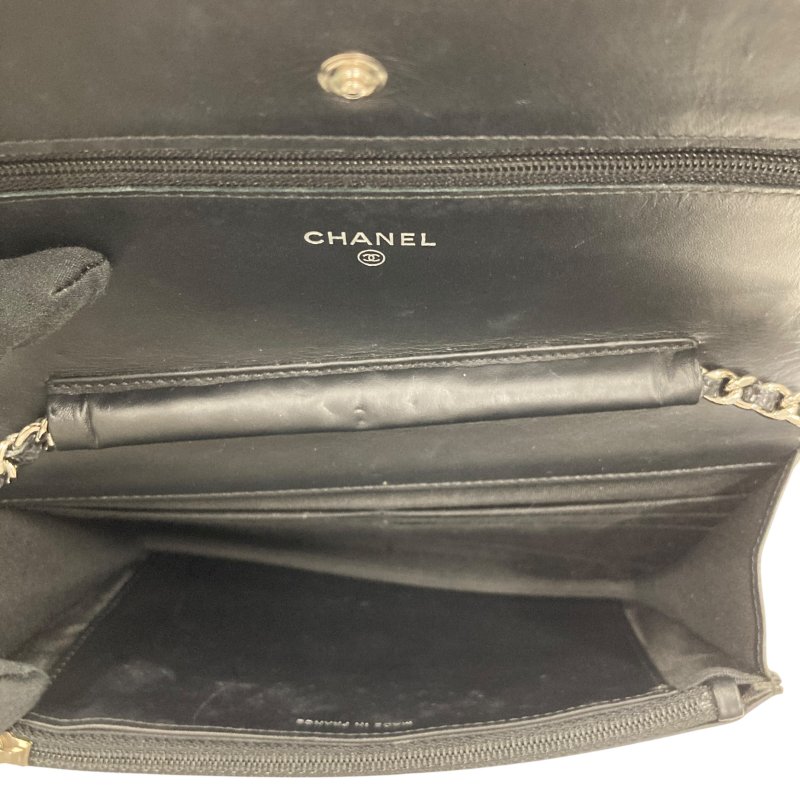 CHANEL 香奈兒 CC LOGO WOC 皮革 銀鍊條側背包 黑色-6