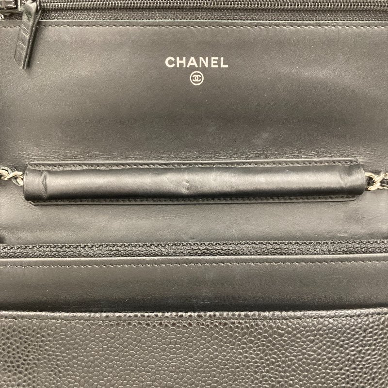 CHANEL 香奈兒 CC LOGO WOC 皮革 銀鍊條側背包 黑色-7