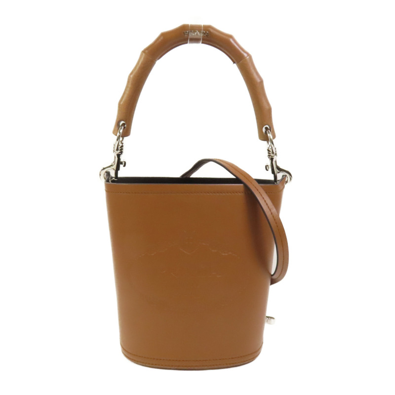 PRADA 牛皮皮革Bucket Bag銀扣手挽肩背兩用袋-0