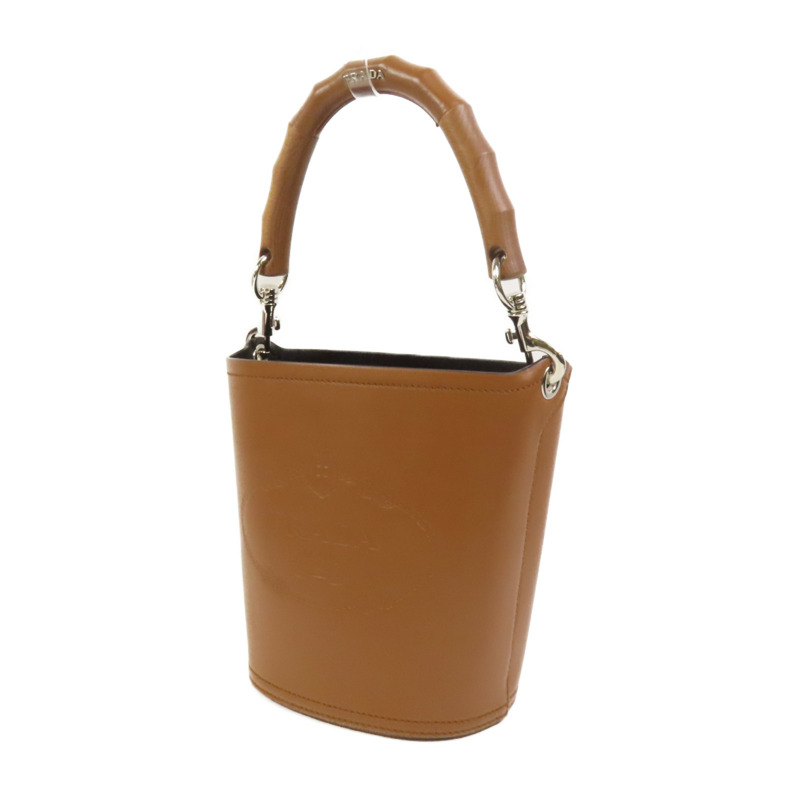 PRADA 牛皮皮革Bucket Bag銀扣手挽肩背兩用袋-2
