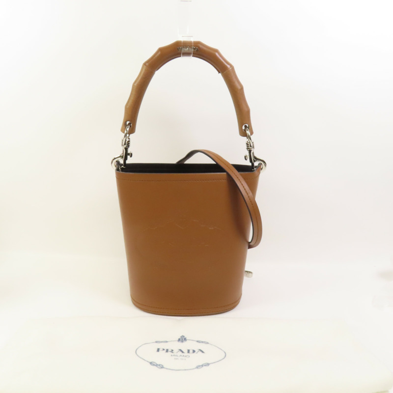 PRADA 牛皮皮革Bucket Bag銀扣手挽肩背兩用袋-13