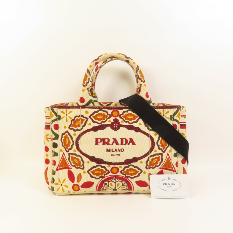 PRADA 帆布Canapa Joy金扣手挽肩背兩用袋-12