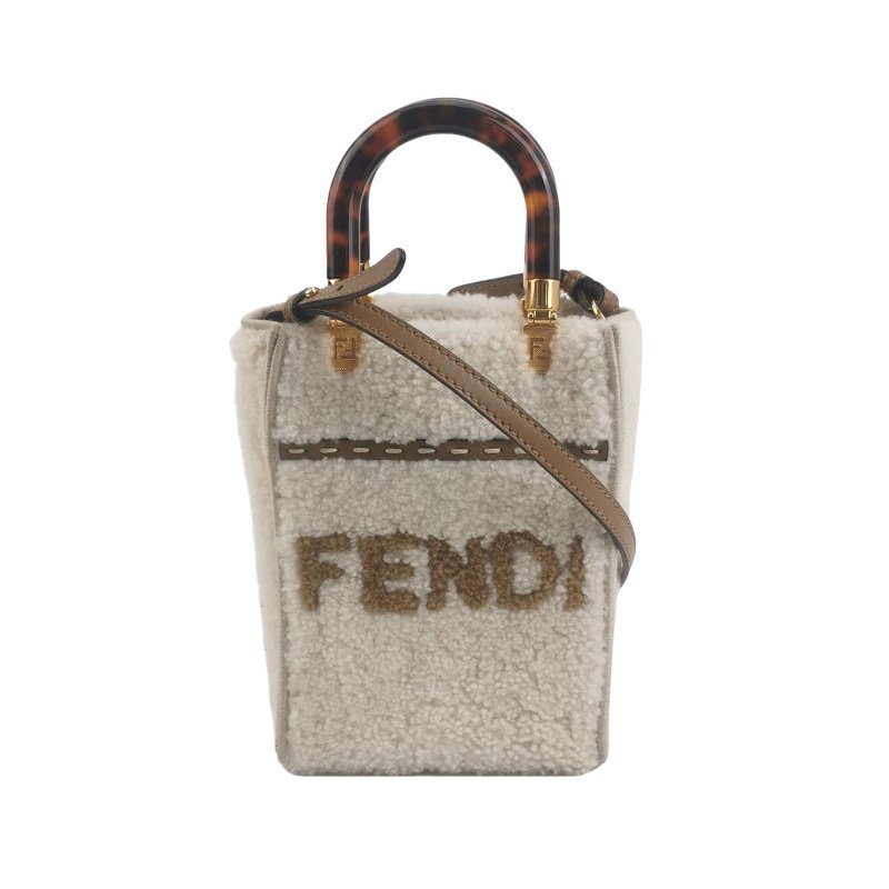 Fendi Sunshine迷你牛皮拼色毛絨字母Logo斜挎包-0