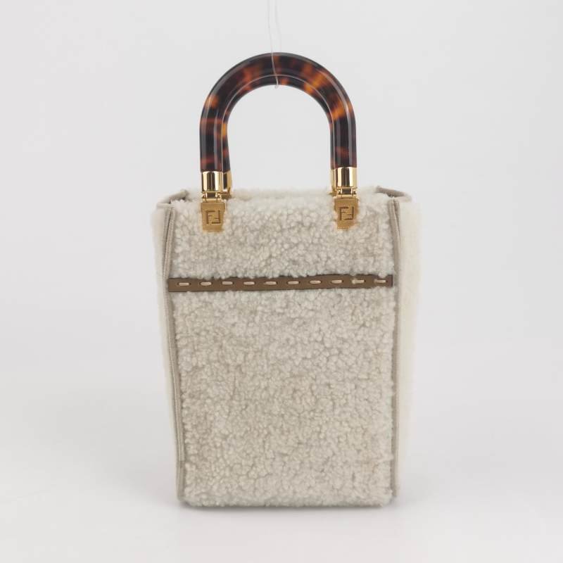 Fendi Sunshine迷你牛皮拼色毛絨字母Logo斜挎包-4