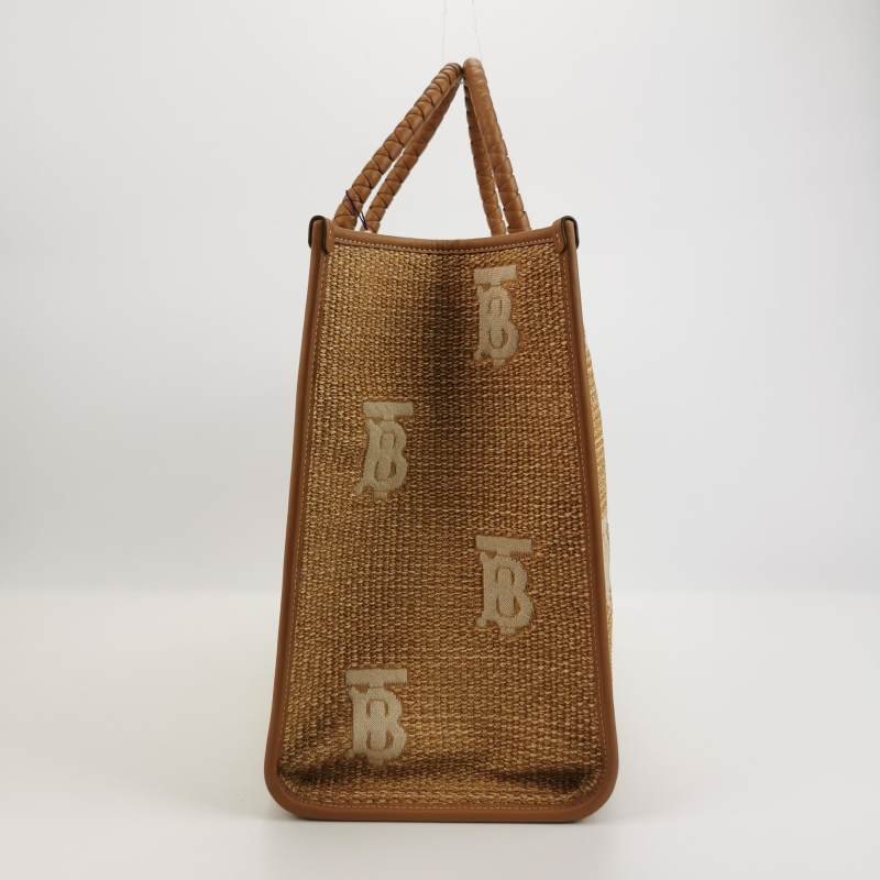 Burberry Freya 大號牛皮編織包身TB標識圖案手提包-2