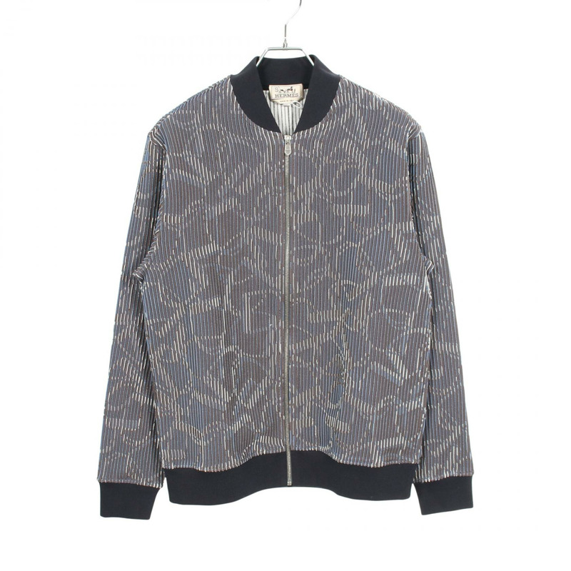 愛馬仕馬術裝備夾克，真絲聚酯混紡，海軍藍棕色，二手，S碼-0