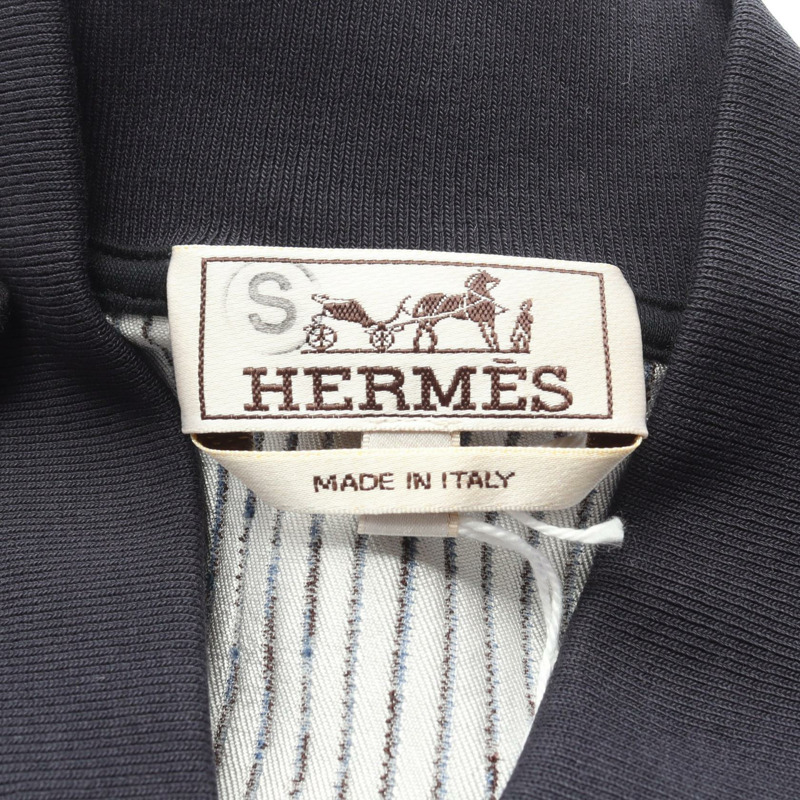 愛馬仕馬術裝備夾克，真絲聚酯混紡，海軍藍棕色，二手，S碼-2