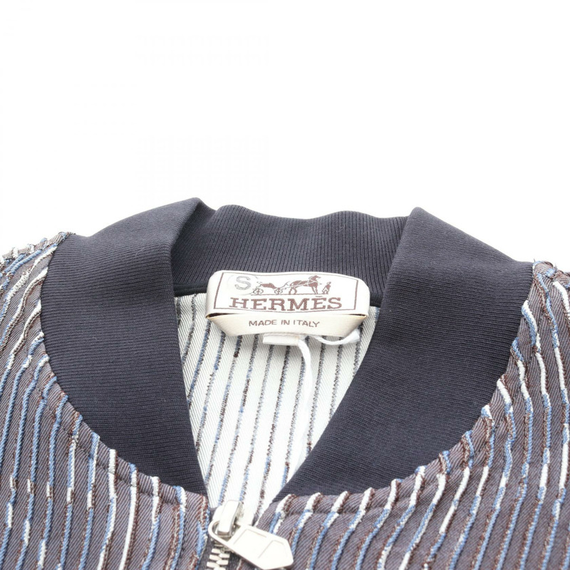 愛馬仕馬術裝備夾克，真絲聚酯混紡，海軍藍棕色，二手，S碼-4