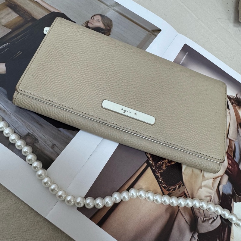 agnes b. 米色長款錢包 vintage 二手 中古-0