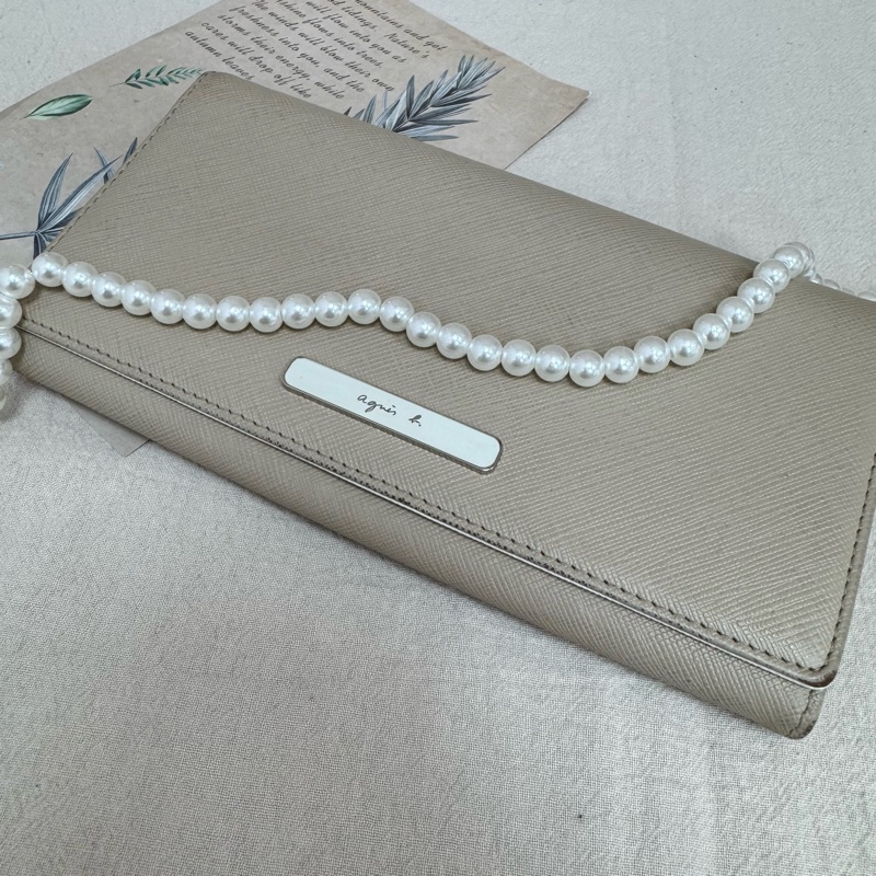 agnes b. 米色長款錢包 vintage 二手 中古-1