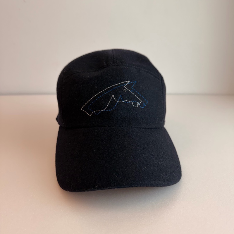 Hermes黑色馬logo毛呢鴨舌帽61-0