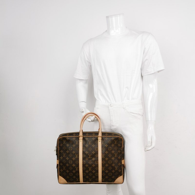 Louis Vuitton(LV)Porte Documents Voyage植革Monogram印花矩形手提包-1