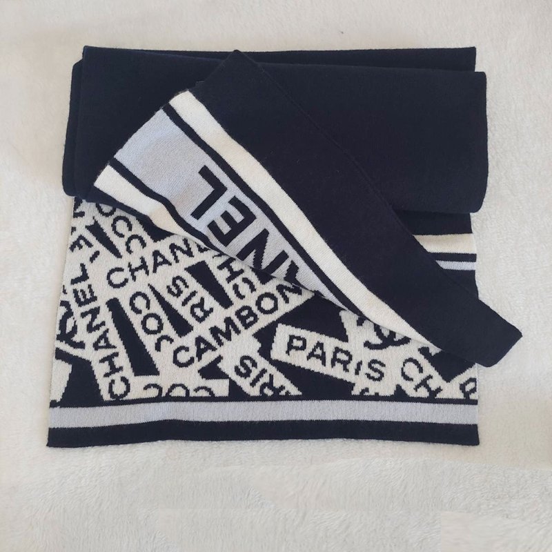 CHANEL香奈兒 經典雙C文字LOGO 羊絨圍巾~(海軍藍)-4