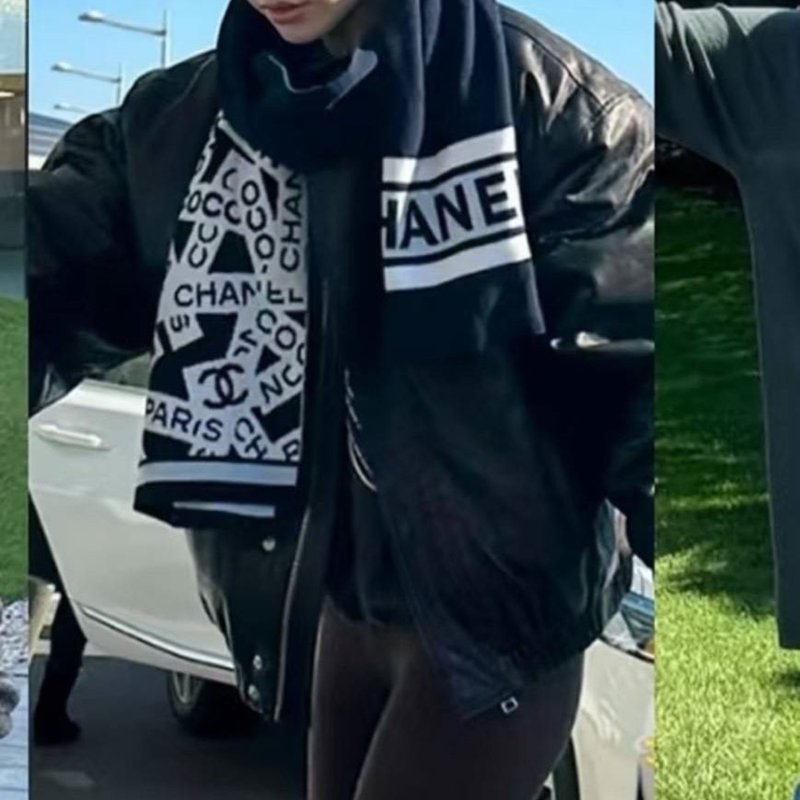 CHANEL香奈兒 經典雙C文字LOGO 羊絨圍巾~(海軍藍)-8