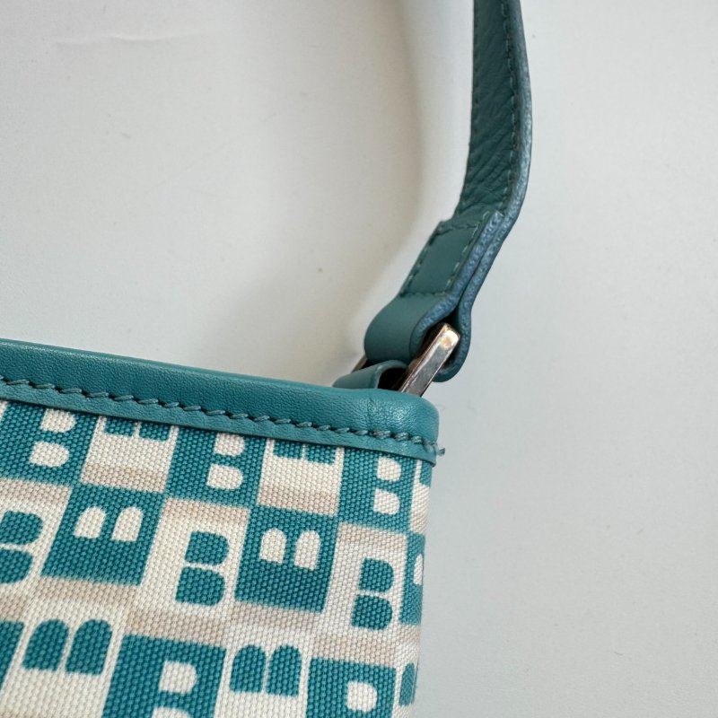 🎆超輕包身 Bally 水藍色布+皮革邊斜背小包-8