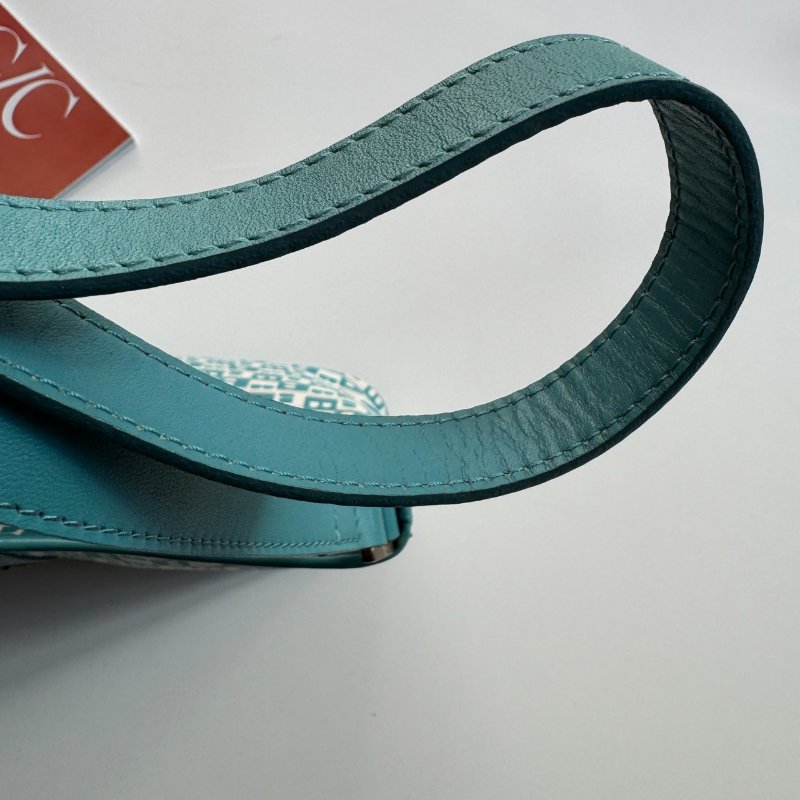 🎆超輕包身 Bally 水藍色布+皮革邊斜背小包-14