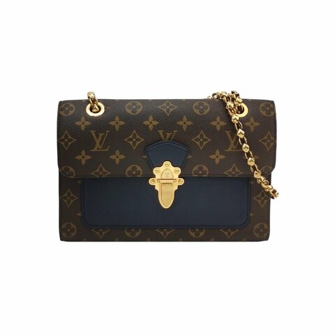 Louis Vuitton(LV)Victoire維多利亞中號牛皮老花拼皮鈎扣單肩包