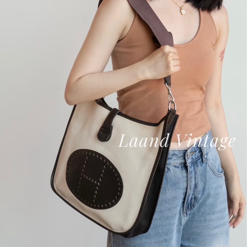 Hermes Evelyne GM 帆布拼皮革款-1
