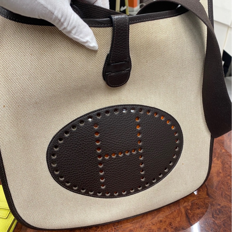 Hermes Evelyne GM 帆布拼皮革款-4