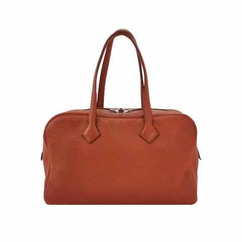 Hermes Victoria35對向拉鏈單肩包Clemence(TC)牛皮銀扣2V貴妃紅框M刻