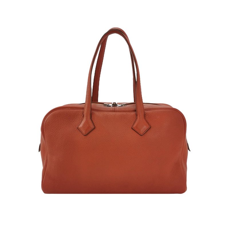 Hermes Victoria35對向拉鏈單肩包Clemence(TC)牛皮銀扣2V貴妃紅框M刻-0