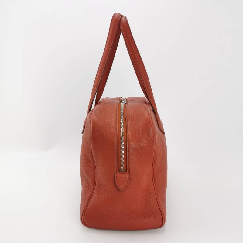 Hermes Victoria35對向拉鏈單肩包Clemence(TC)牛皮銀扣2V貴妃紅框M刻-3