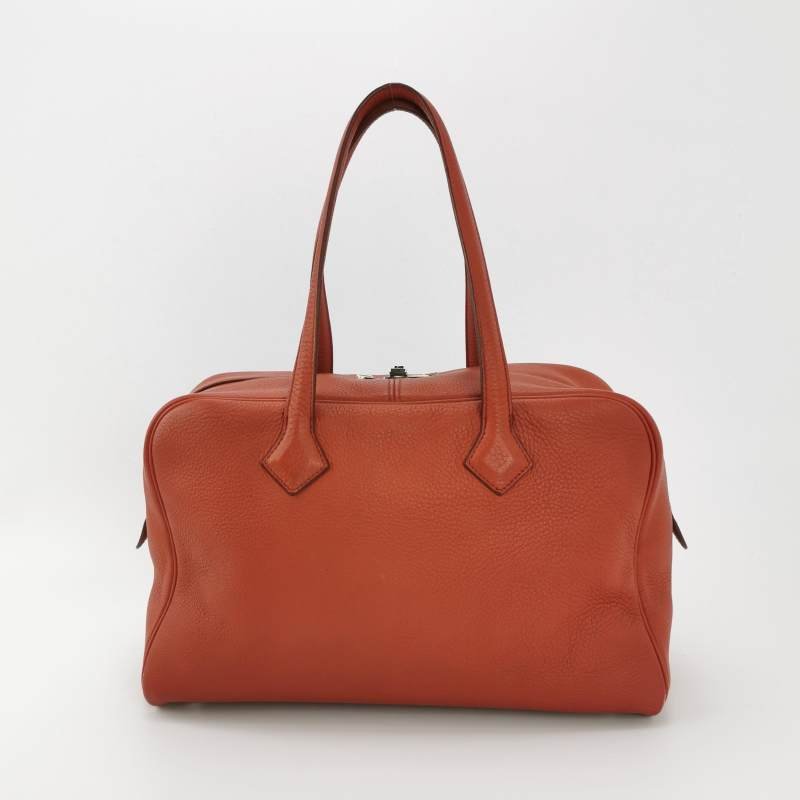 Hermes Victoria35對向拉鏈單肩包Clemence(TC)牛皮銀扣2V貴妃紅框M刻-4